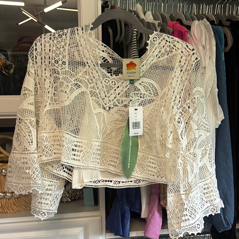 FARM Rio Intricate Cream Lace Blouse